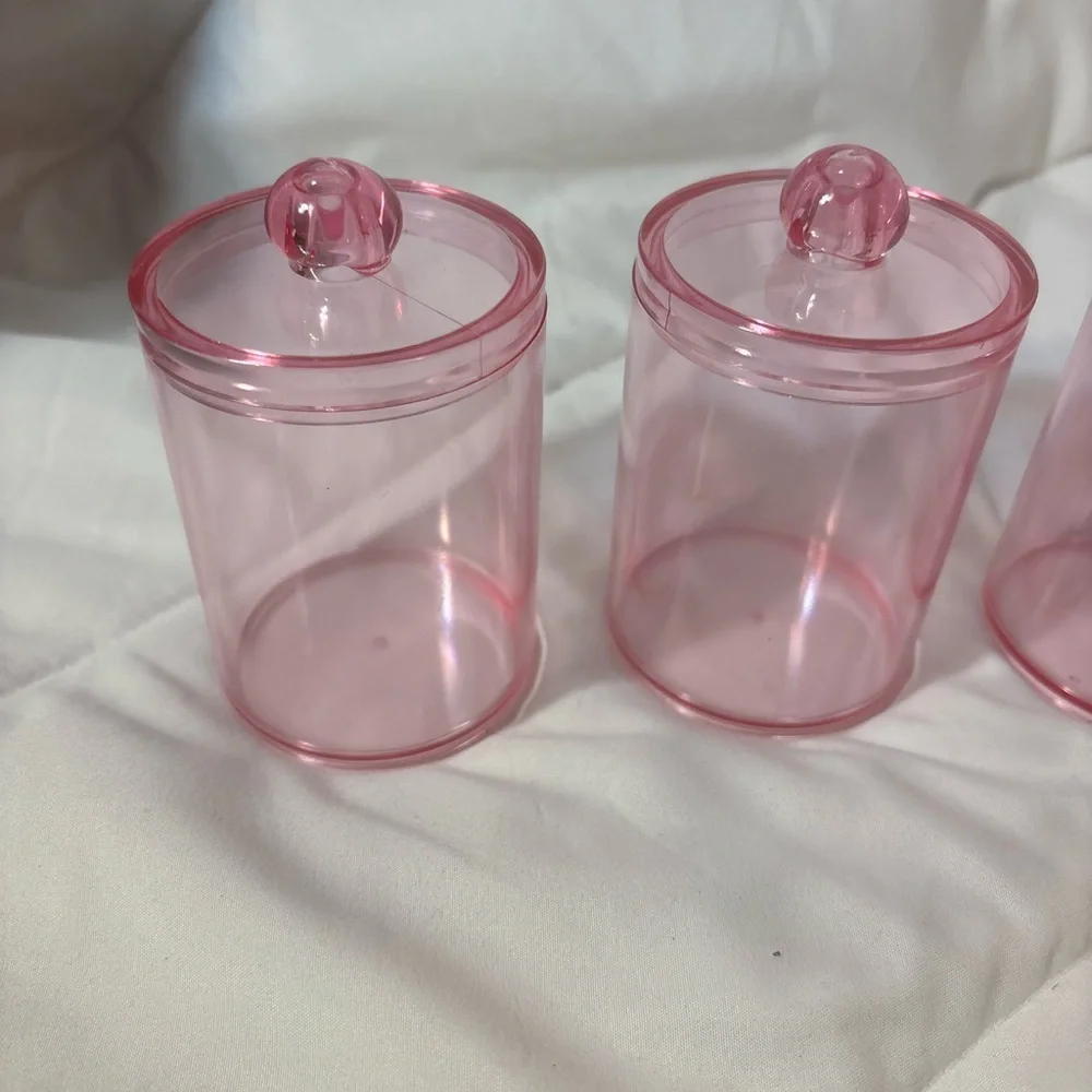 Set of 4 Pink Acrylic Canisters Organizers (Pink)